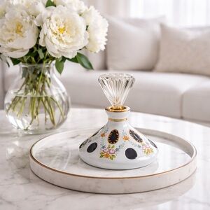 Bohemian Czech Cased & Cut Glass & Flower & Gold Painted Perfume Bottle